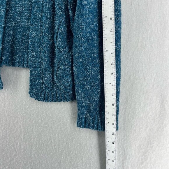 WindiRiver Cardigan Women's S Blue Heathered Cable Knit Open Front Ribbed Trim - Picture 5 of 12